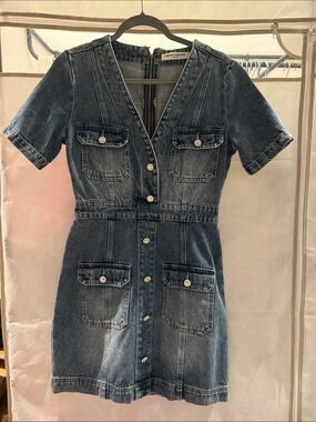 Amanda Uprichard Blue Denim Mini Dress with Button Front